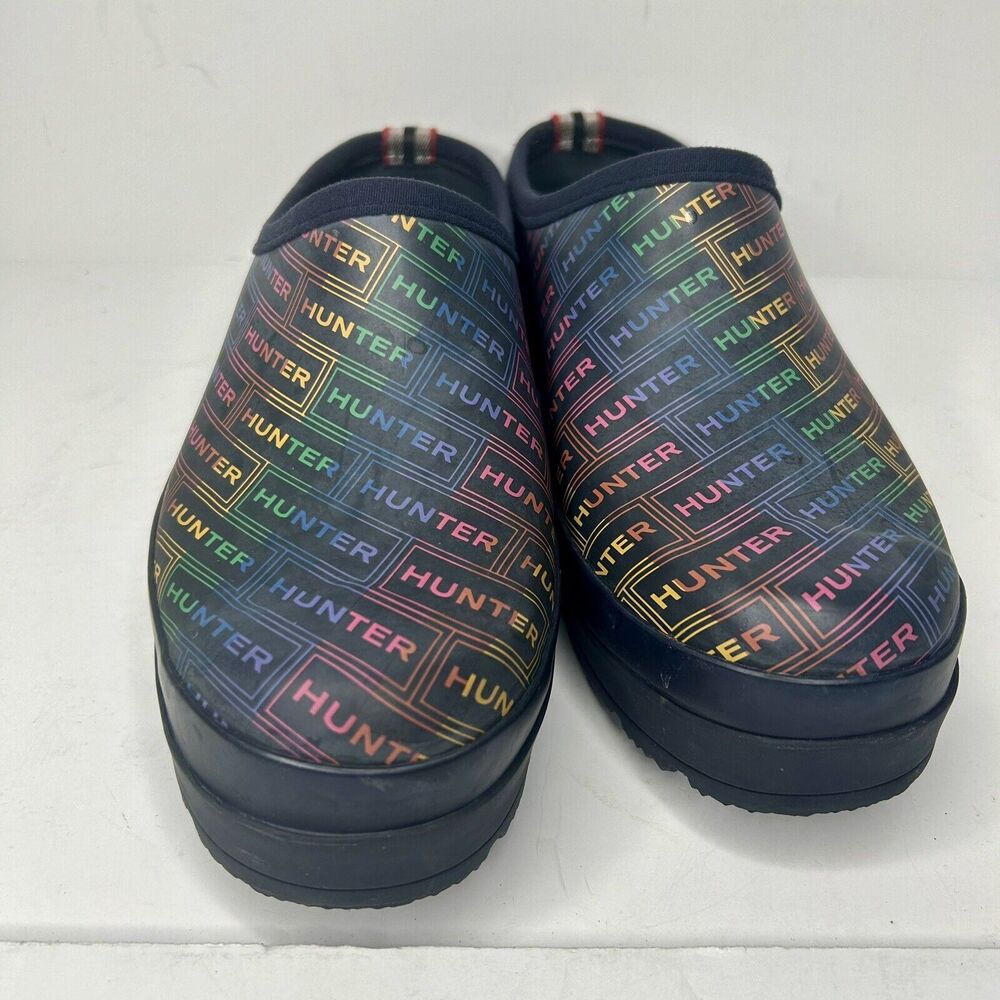 HUNTER Original Play Logo Women's Waterproof Rainbow Clogs Size 10.5 UK 8